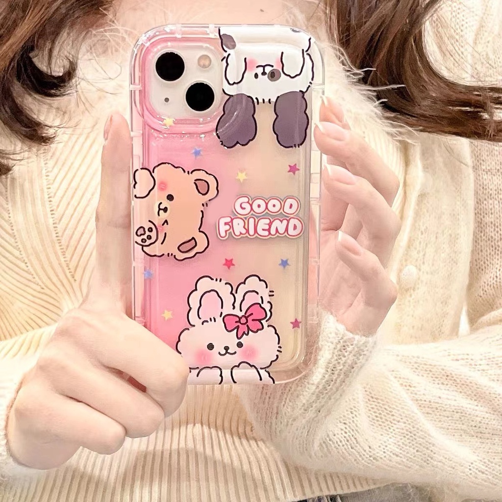 Soft Case Silikon TPU Transparan Motif Kelinci Beruang Untuk IPhone 14 13 12 11 Pro X XR XS Max 6 6S 7 8 Plus