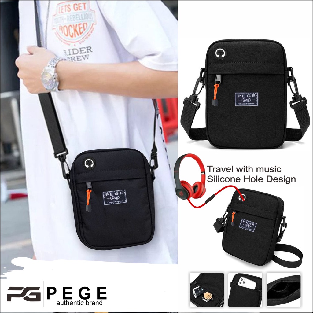 Tas Selempang Bahu PEGE Slingbag Pria Hitam Polos - PG 8931