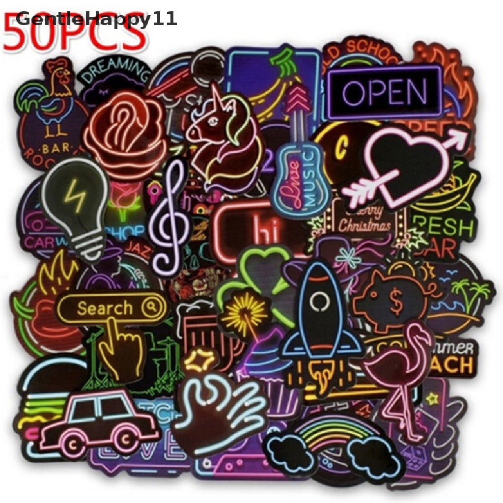 Gentlehappy 50Pcs Lampu neon style cute ers Untuk Koper laptop Gitar Keren doodle id