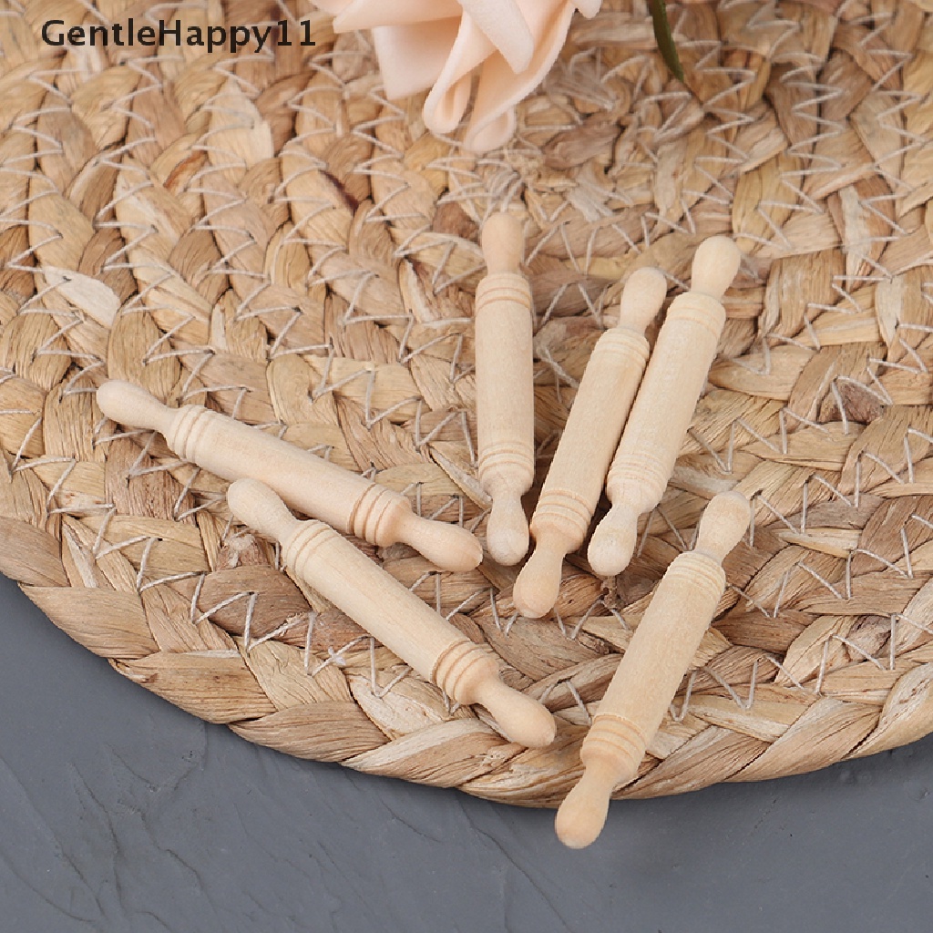 Gentlehappy 6pcs/set 1: 12rumah Boneka Miniatur Kayu Model Rolling Pin Aksesoris Dapur id
