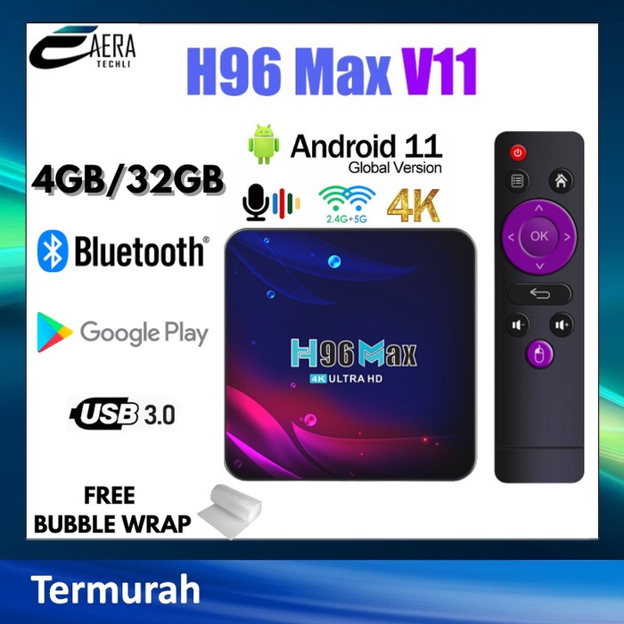 Produk Terbaru Aera Tv Box Android H96 Max V11 Rk3318 Tv Box Android 11 4Gb /32Gb