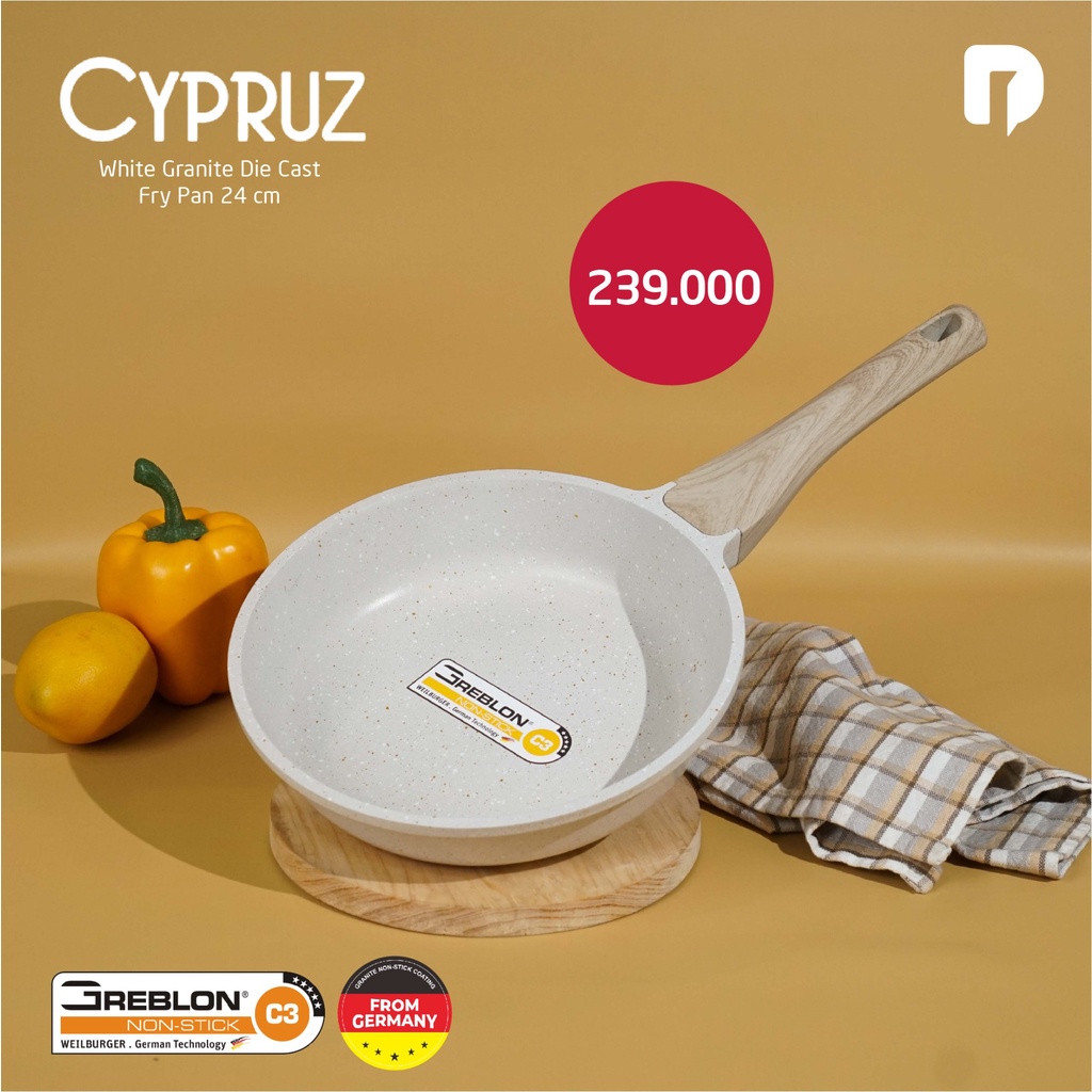 Frypan Cypruz White Granite Die Cast 24 cm