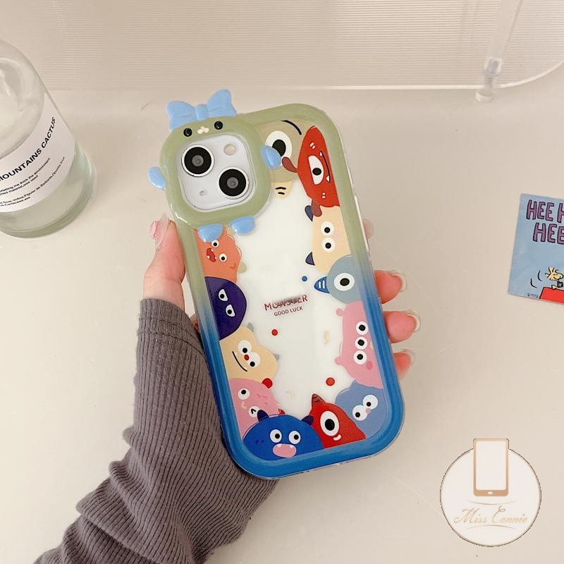 Casing Ponsel Monster Litte Kartun Lucu Tahan Guncangan Redmi 9A 10 9 A1 A1+ 10A 9T 10C 9C NFC Note 11Pro+10 9 PO CO M3 Pro Kreatif 3D Bow-knot Monster Kecil Lens Case Soft Back Cover