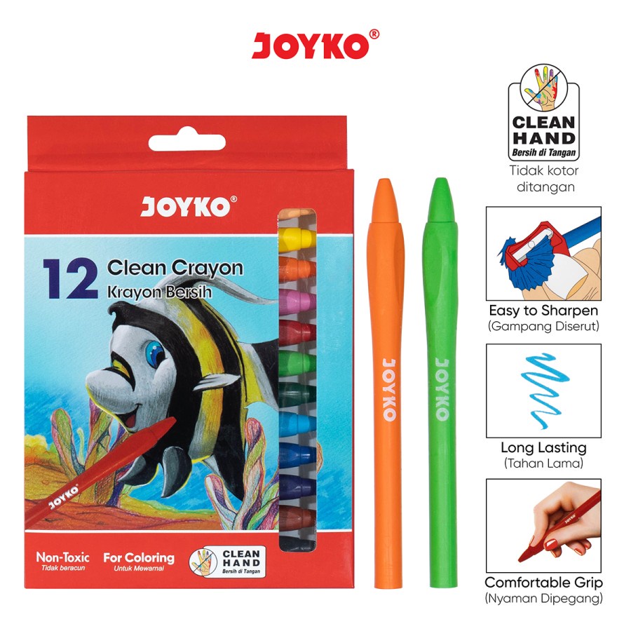 

Krayon Bersih Joyko 12 Warna / CLCR-12 Clean Crayon