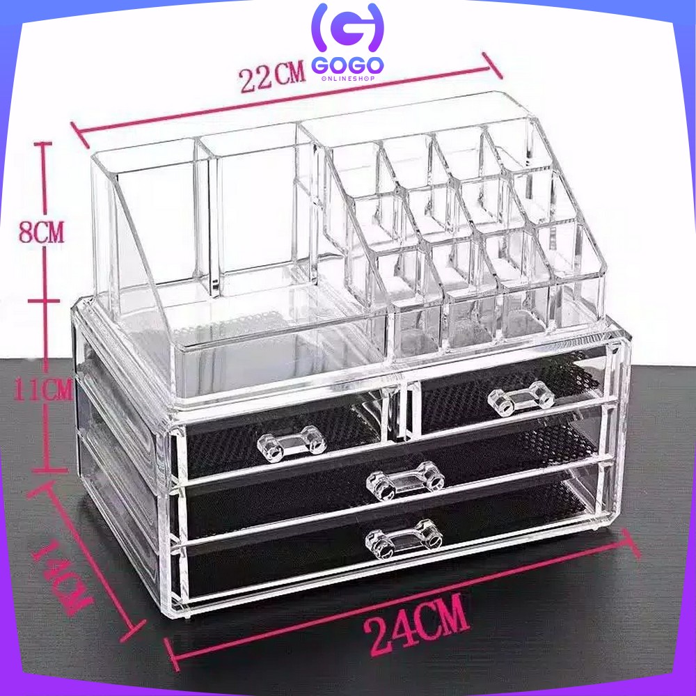 GOGO-K16 Kotak Make Up Acrylic + 3 Laci Rak Kosmetik Organizer / Rak Serbaguna / Storage Box Cosmetic