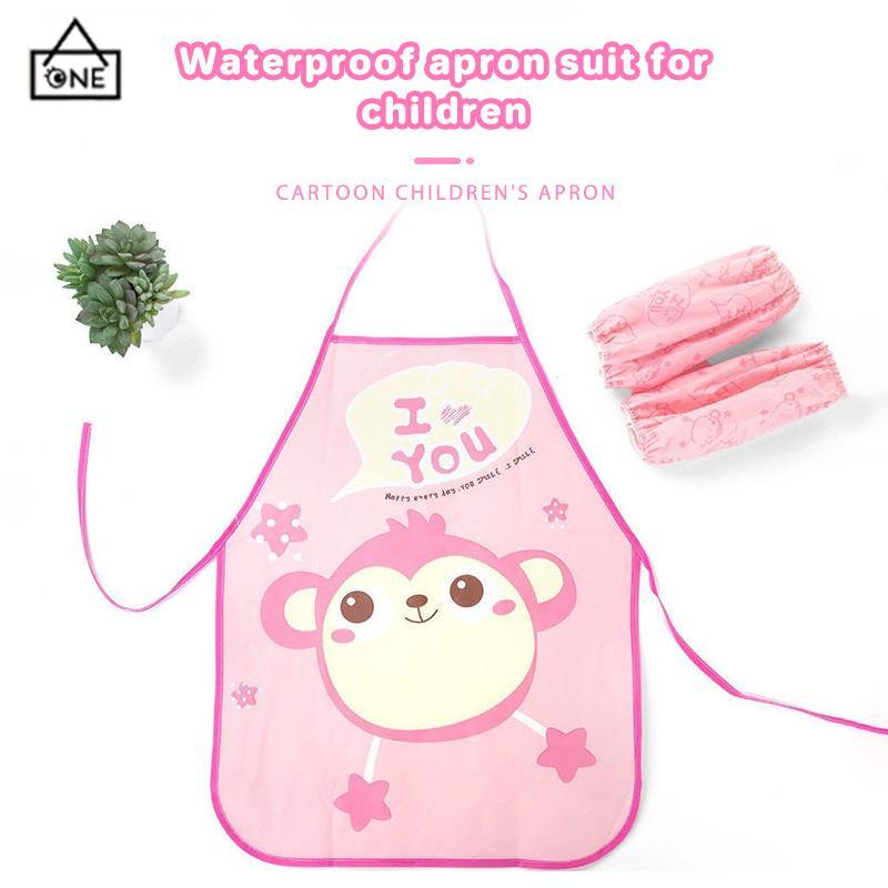 COD❤️Celemek Apron Anak untuk Melukis Berkebun Karakter Kartun Dengan manset/Tanpa manset-A.one