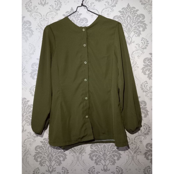 Atasan Blouse hijau botol lengan panjang wolfice