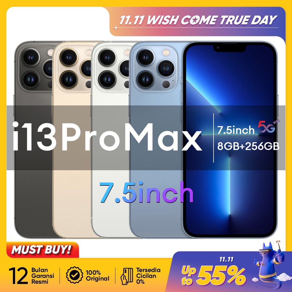 5G【Bisa COD】Asli Phone i13 pro max RAM 8GB+4GB Extended ROM 512GB GARANSI RESMI Handphone Android AMOLED 7.5&quot; Ponsel Baru Original HP Murah Cuci Gudang