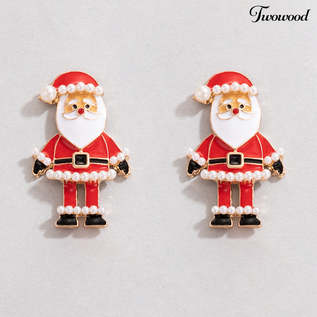 1 Pasang Anting Stud Desain Kartun Santa Claus Aksen Berlian Imitasi Untuk Wanita