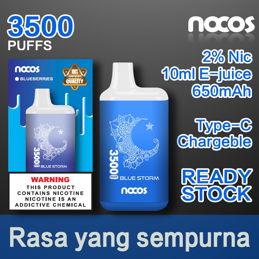 3500Puffs NOCOS vapoor sekali pakai (disposable) Blueberry Ice pods 650mAh 10ml [COD]