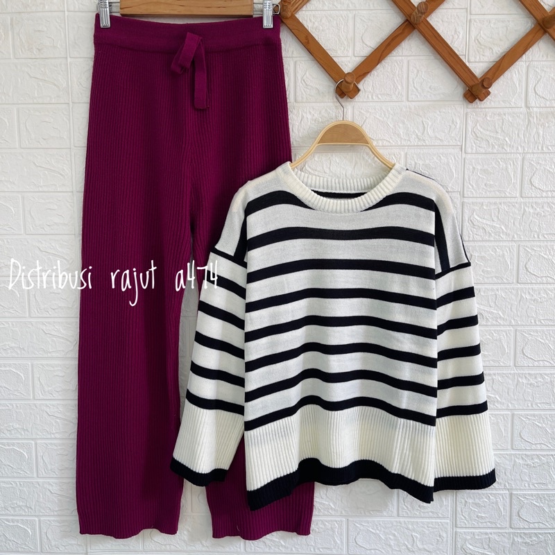 LESTY SWEATER RAJUT OVERSIZE MODEL GARIS STRIPPY WANITA