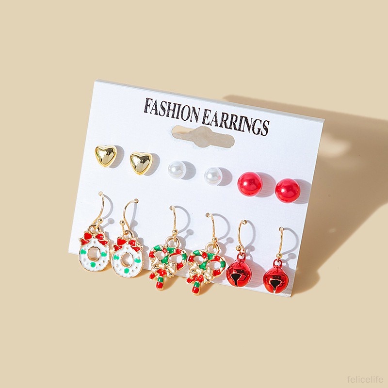 Set 6 Pasang Anting Tusukgantung Wanita Aneka Desain Tema Natal Untuk Hadiah