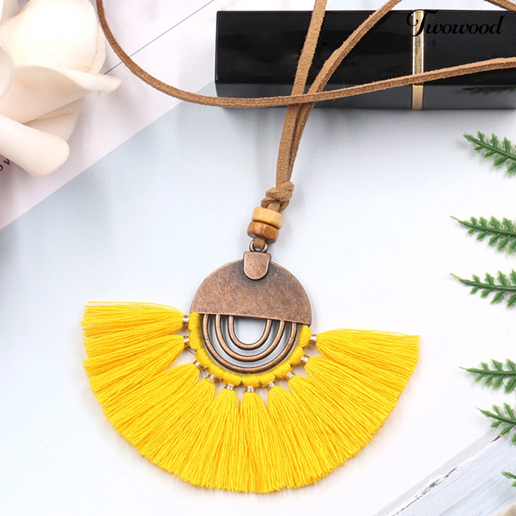 Kalung Rumbai Bentuk Kipas Bahan Katun Alloy Gaya Bohemian Etnik Untuk Wanita