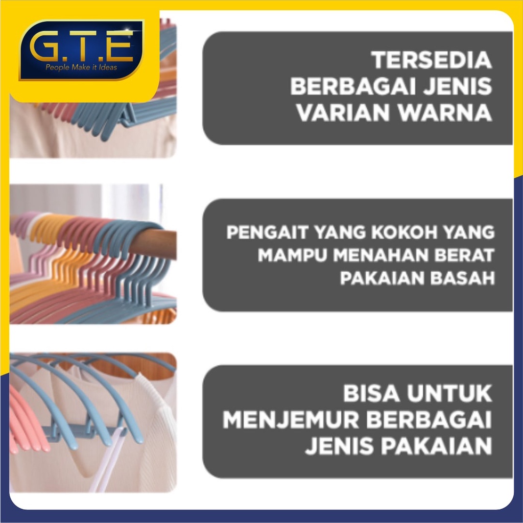 GTE | GANTUNGAN BAJU HANGER PLASTIK | PLASTIC HANGER PAKAIAN LAUNDRY ANTI SLIP WARNA | CLOTH HANGER