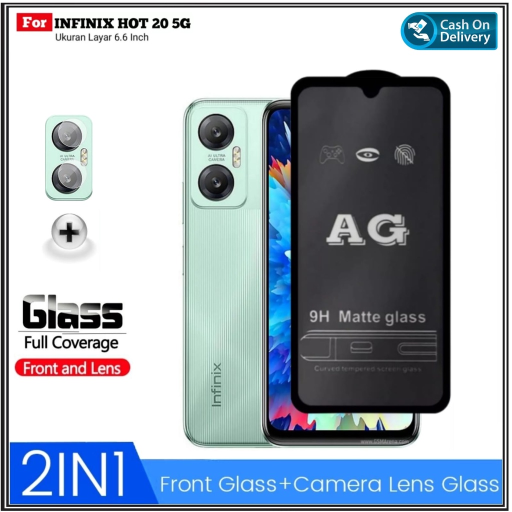 PAKET 2IN1 Tempered Glass Infinix Hot 20 5G Anti Gores Matte Glare + Camera DI ROMAN ACC