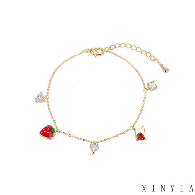 【Bayar di tempat】Gelang Liontin Strawberry Untuk Wanita Model Korea Simple Motif Stroberi Kristal