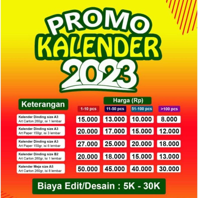 

Kalender Dinding size A3 Tahun 2023 Custom