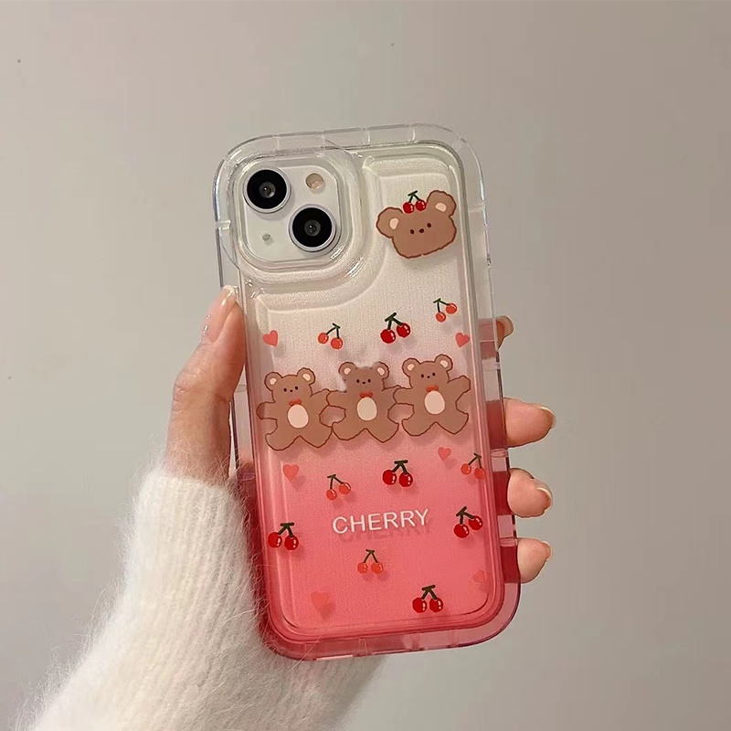Soft Case Silikon TPU Transparan Motif Cherry Bear Untuk IPhone 14 13 12 11 Pro Max XS XR X 8 7 6 6s Plus