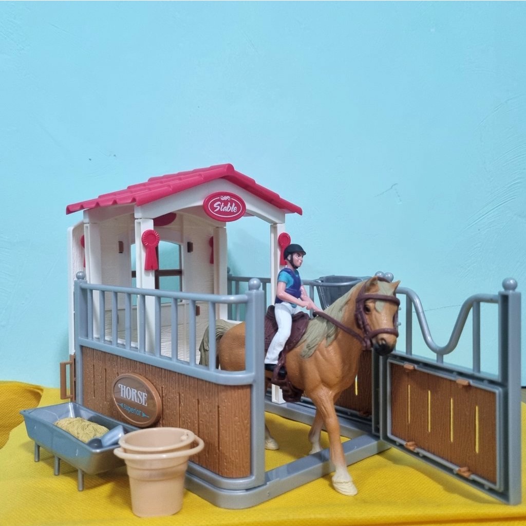 Figure kuda coklat, kandang pagar, cowboy PVC horse mainan untuk diorama toys photography