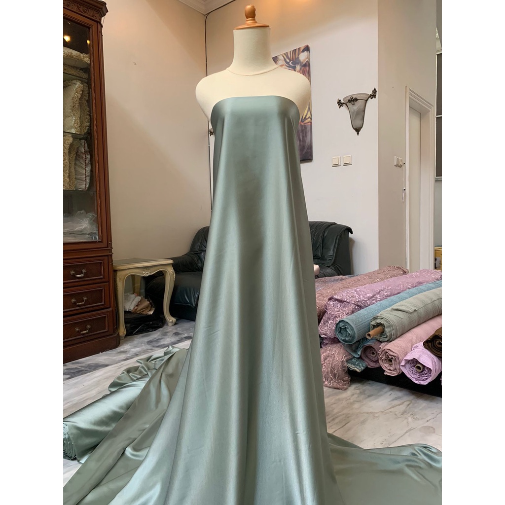 Bahan Satin Maxmara Silk Lux Premium Meteran Mewah Warna Sage Green Hijau Army