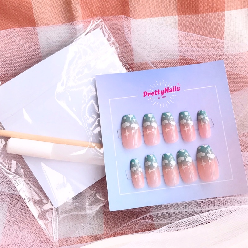 Kuku Palsu by Pretyynailsbymayy | Fake Nails Prettynailsbymayy | Small to Medium | 3D Fake Nails | Beauty Fake Nails | Glitter Nails |  Pastel Nails | 10pcs Fake Nails | Free Glue 2gr | Free Wooden Stick Nails | Free Packing Bubble