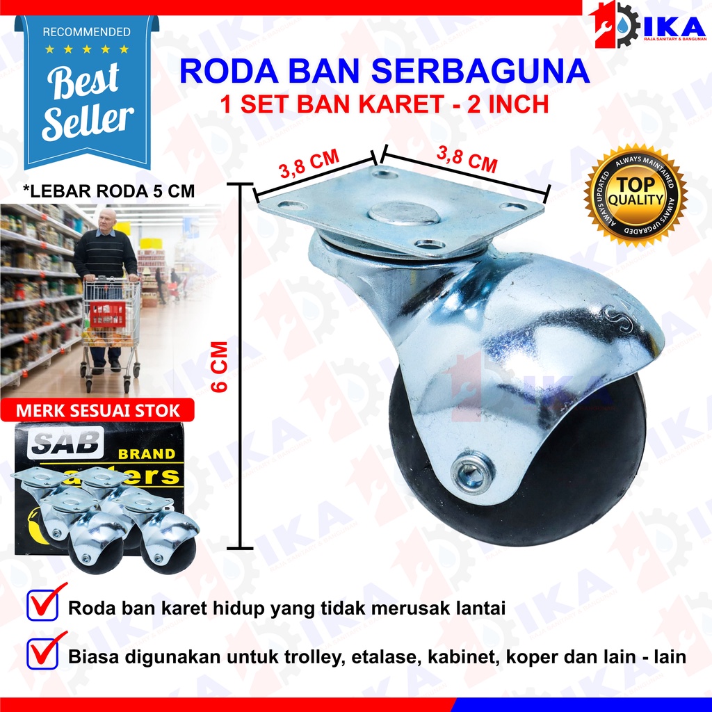 RODA CASTER ETALASE 2&quot; TANPA REM/ RODA HIDUP NYLON Roda bulat gepeng serbaguna isi 4 set hitam 2” kastor plat