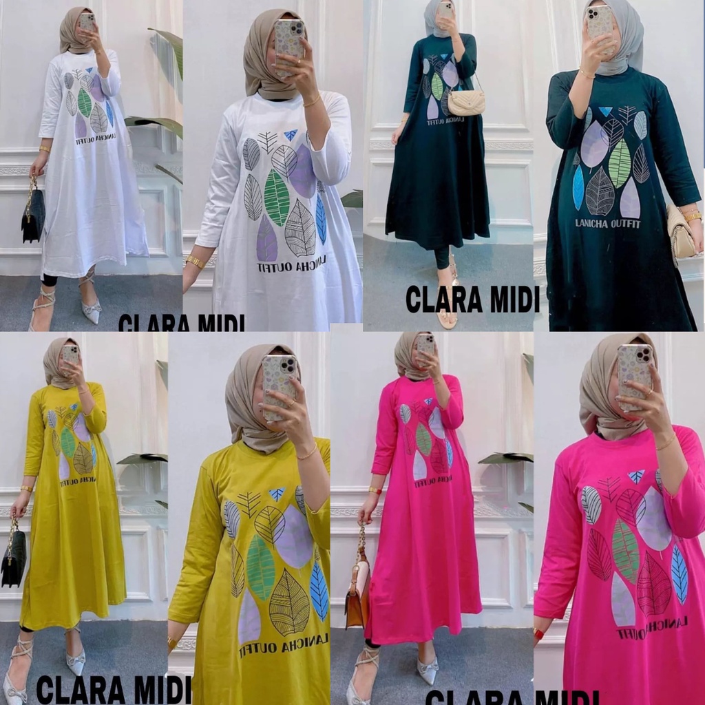 CLARA MIDI DRESS BAHAN KAOS KATUN COMBED 24s MOTIF POLOS APLIKASI SABLON UKURAN M L XL DAN XXL MIDI DRESS JUMBO WANITA TERBARU 2023 ATASAN WANITA KOREAN STYLE GAMIS WANITA CASUAL VIRAL BAJU KAOS OVERSIZE