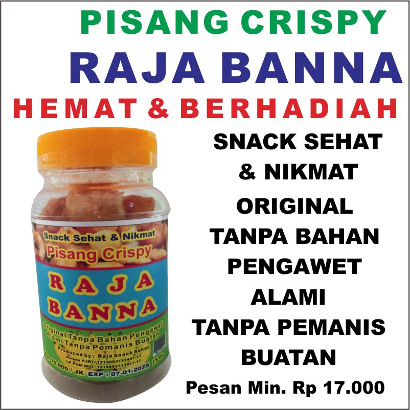 

PISANG CRISPY RAJA BANNA Istimewa Hemat & Berhadiah Snack Sehat dan Nikmat 73 gram Renyah Original Tanpa Bahan Pengawet, Alami Tanpa Pemanis Buatan Kemasan Toples KRIPIK RAMBAK PISANG BANANA CRUNCH SELE CEMILAN ANNUR KARANGAYU 1557 Pisang Crispi