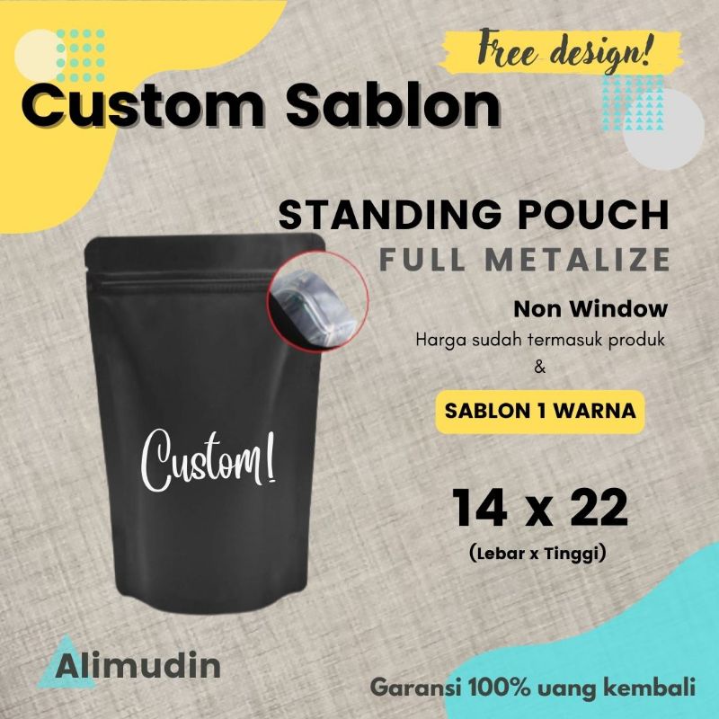 Standing Pouch 14 x 22 Plastik Alu Foil Klip Ziplock Custom Sablon