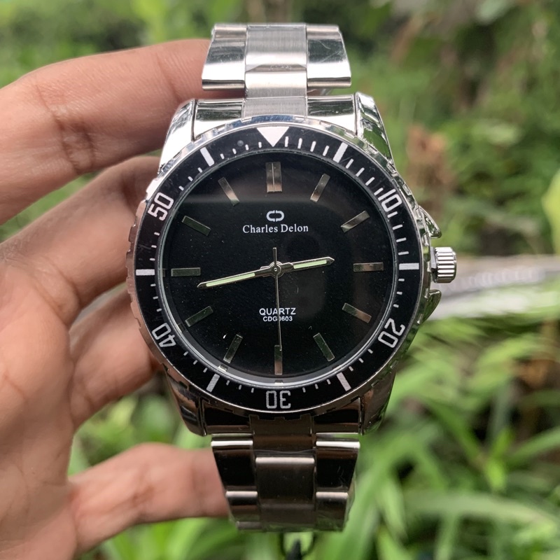 JAM TANGAN ORIGINAL PRIA RANTAI KREPYAK SPORT CHARLES DELON FREE BOX BATRAI MURAH GROSIR
