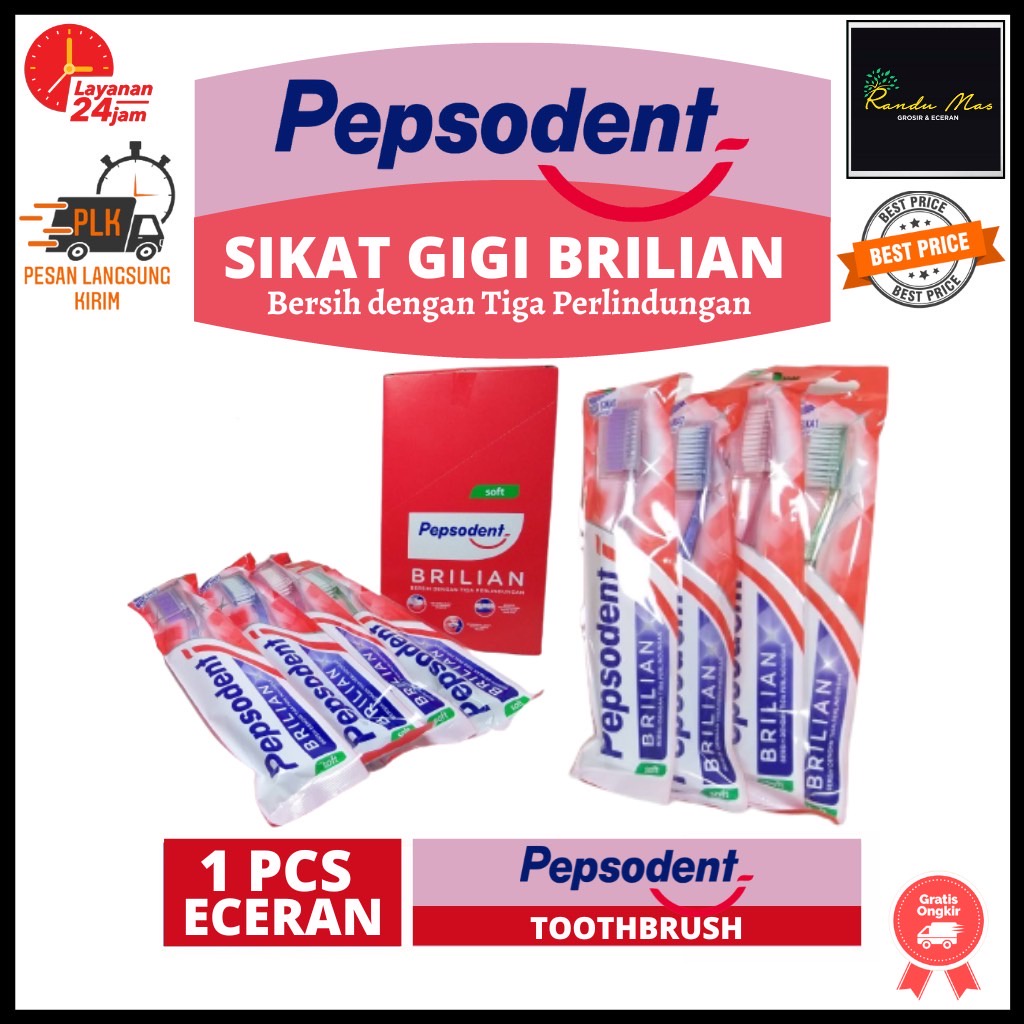 PEPSODENT Sikat Gigi Brilian Toothbrush Lembut Dewasa Triple Clean Double Care Sensitive Soft