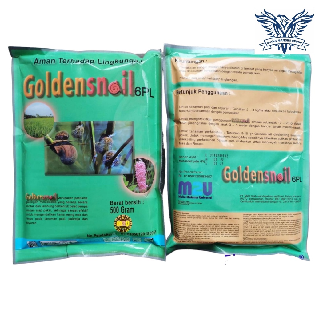 Moluskisida Goldensnail 6PL 500 gram Bahan aktif : Metaldehyde 6% Pembasmi Hama Siput/Keong