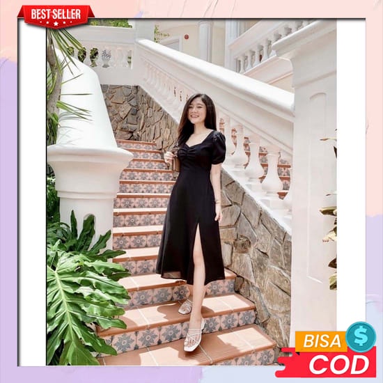 Midi Dress Bahan Rayon Premium // Midi Dress Korea // Gamis Muslimah Terbaru Skz15 ~ Dress Kekinian 