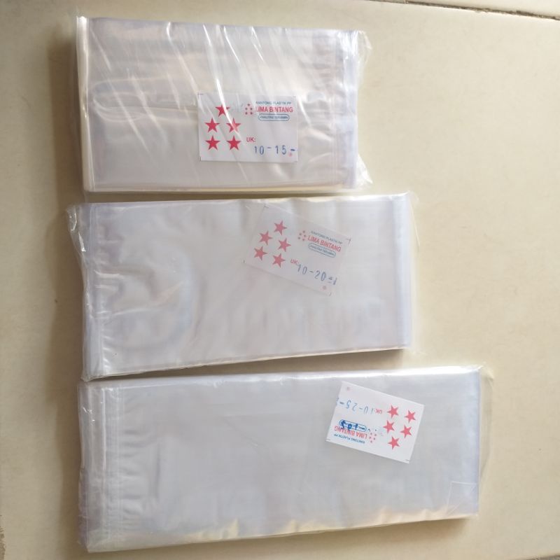 Plastik PP bening ukuran 10x15, 10x20, 10x25