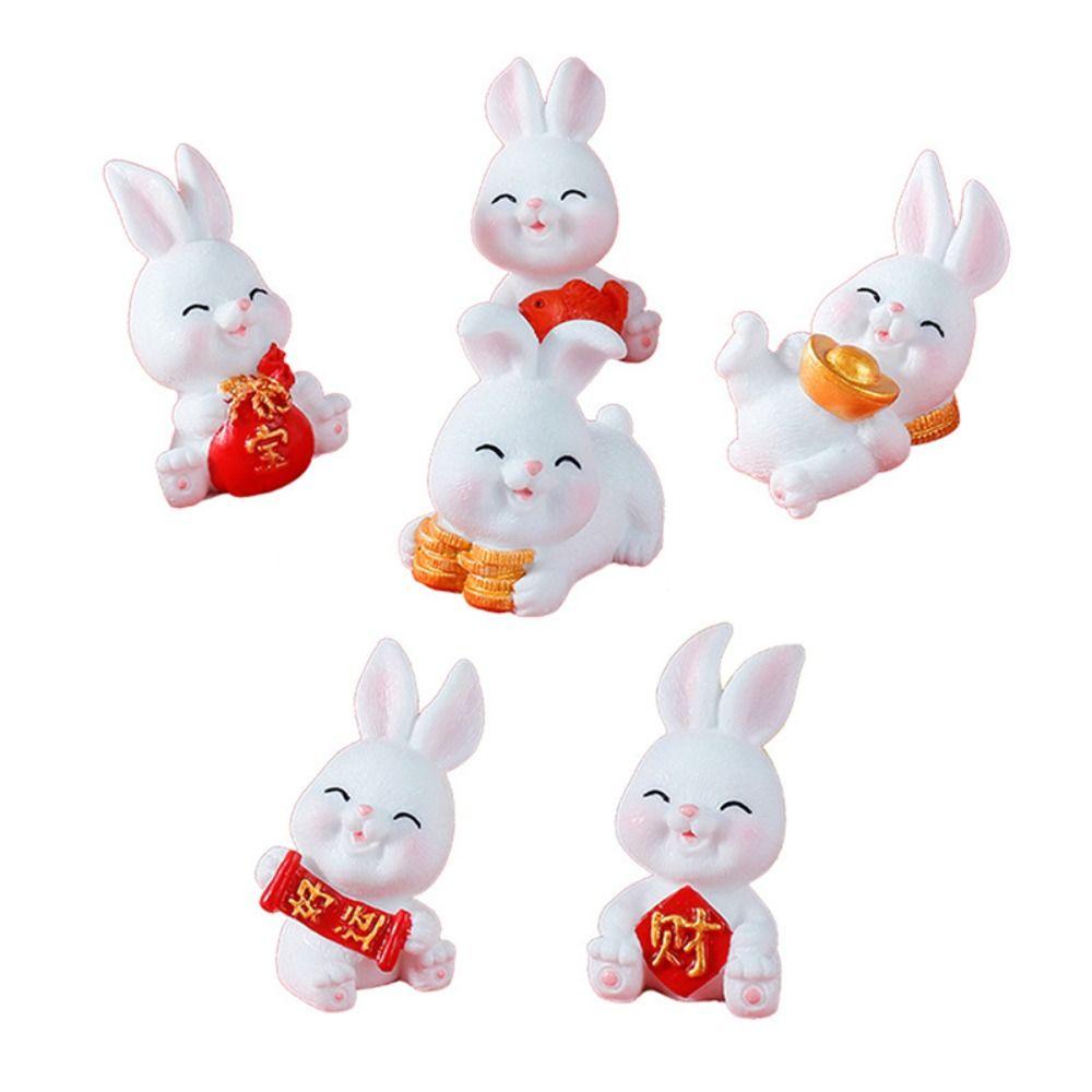 [Elegan] Mikro Lanskap Rumah Boneka DIY Model Bonsai Kelinci Hewan Tahun Baru Bunny Pesta Dessert Decor Resin Model Kelinci Dekorasi Rumah Simulasi Kelinci Bunny Dekorasi Kue