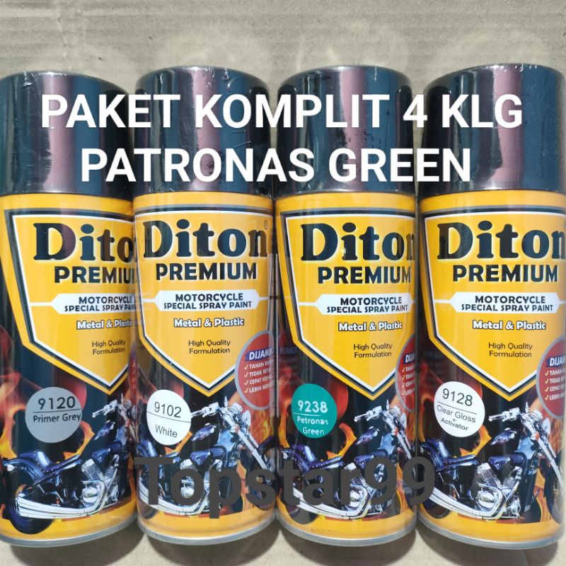 Pilok Cat Diton Premium Paket Komplit 4 Kaleng Petronas Green Hijau Toska 9238 Primer Grey 9120 White 9102 Clear Gloss 9128 400cc Pilox Paketan Cat Semprot Special Spray Paint