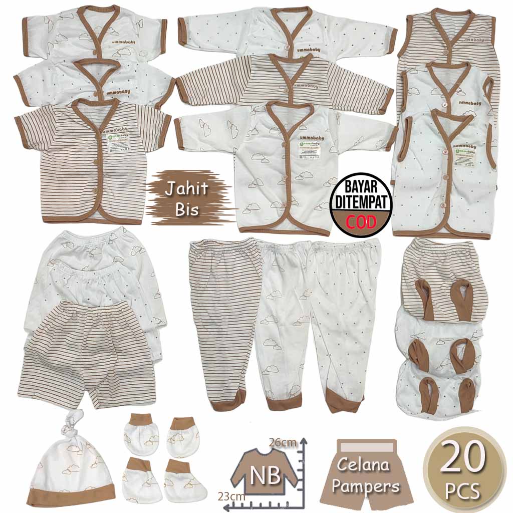 20 Pcs Baju Bayi Celana Bayi Setelan Bayi Baju Bayi Newborn Baju Bayi Baru Lahir Atasan Bayi Baju Bayi Kado Murah Baju Bayi Lucu Baju Bayi Seri Coklat Ekonomis Gift Set Brown Monochrome