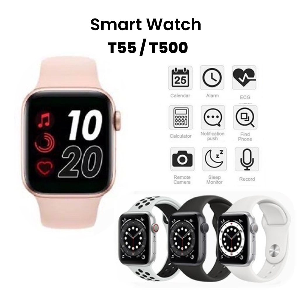 Smartwatch T55 T500 Blood Pressure Android IOS Universal Bluetooth Layar Sentuh Dengan Pedometer Monitor Detak Jam