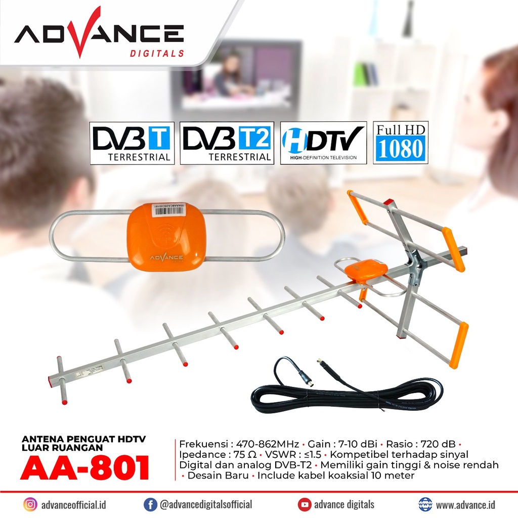 Advance AA-801 Antena Outdoor UHF Analog Digitals Support Set TopBox Tv Anti Karat Waterproof