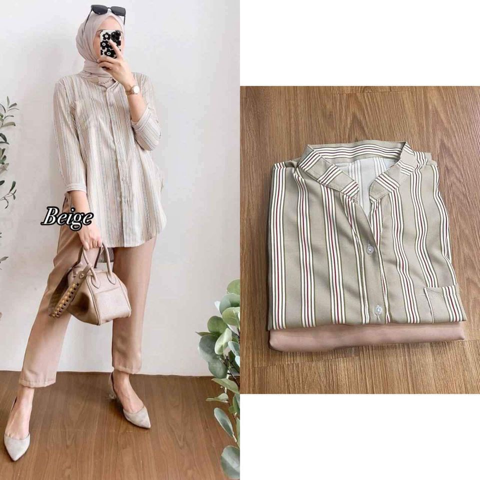 ORIGINAL SETELAN WANITA NAREYA ONE SET SHAKILA TWILL PREMIUM FULL KANCING KERAH SYANGHAI