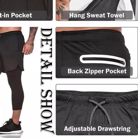 Celana Panjang Olahraga Lari Gym Fitness Training - Legging Sport Pria - Hitam, XXL