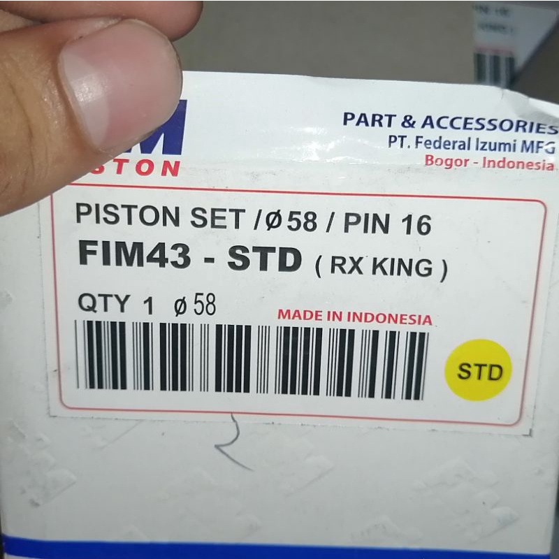 Piston seher kit rxk rx king oversize 0 std fim