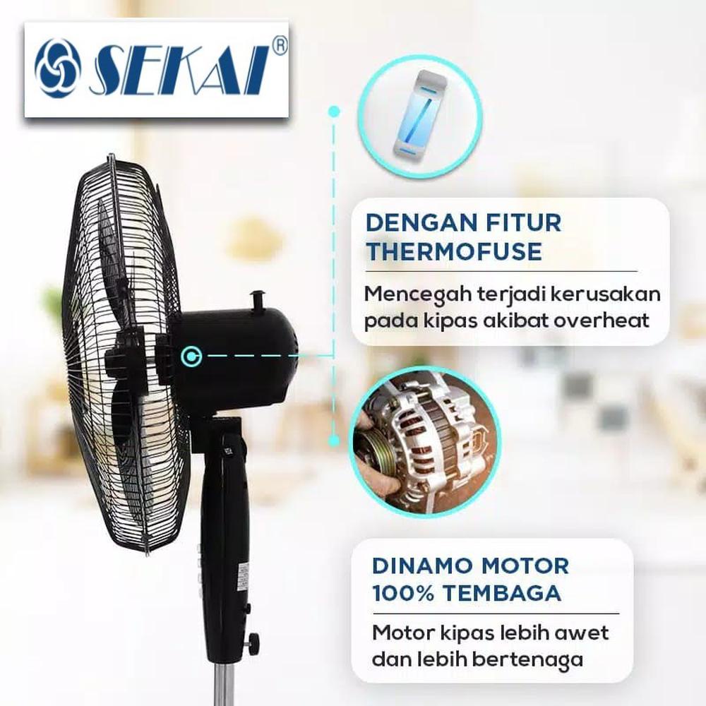 SEKAI Stand Fan Kipas Angin Tumpu 16 Inch SFN 1621 Kaki Bulat Hitam