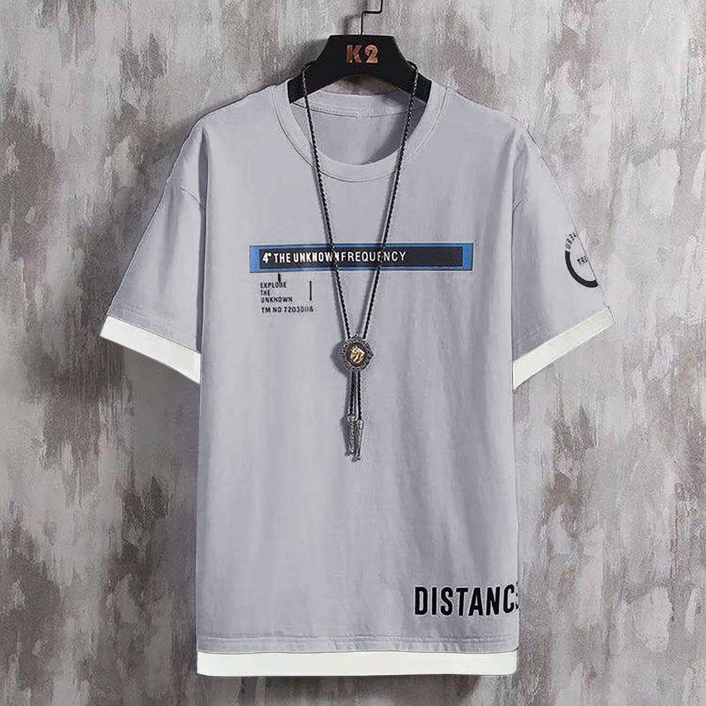 Baju Lengan Pendek Toonz Fashion Pria DISTANCE T-Shirt Motif Sablon tanpa Kalung