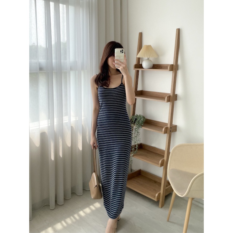 Kadaka D-0222 Maxi Dress Knit Spandex Stripes Bodycon