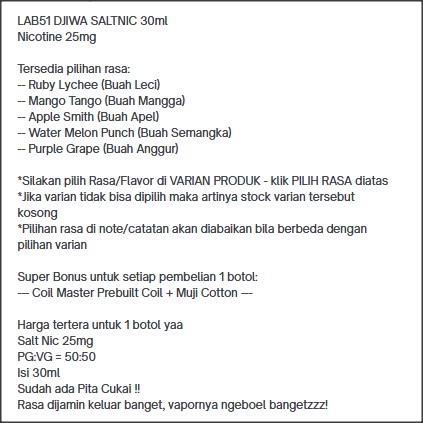 LAB5l DJIWA SALTNIC 30mg | melon lychee apple mango grape cair e-liquid salt