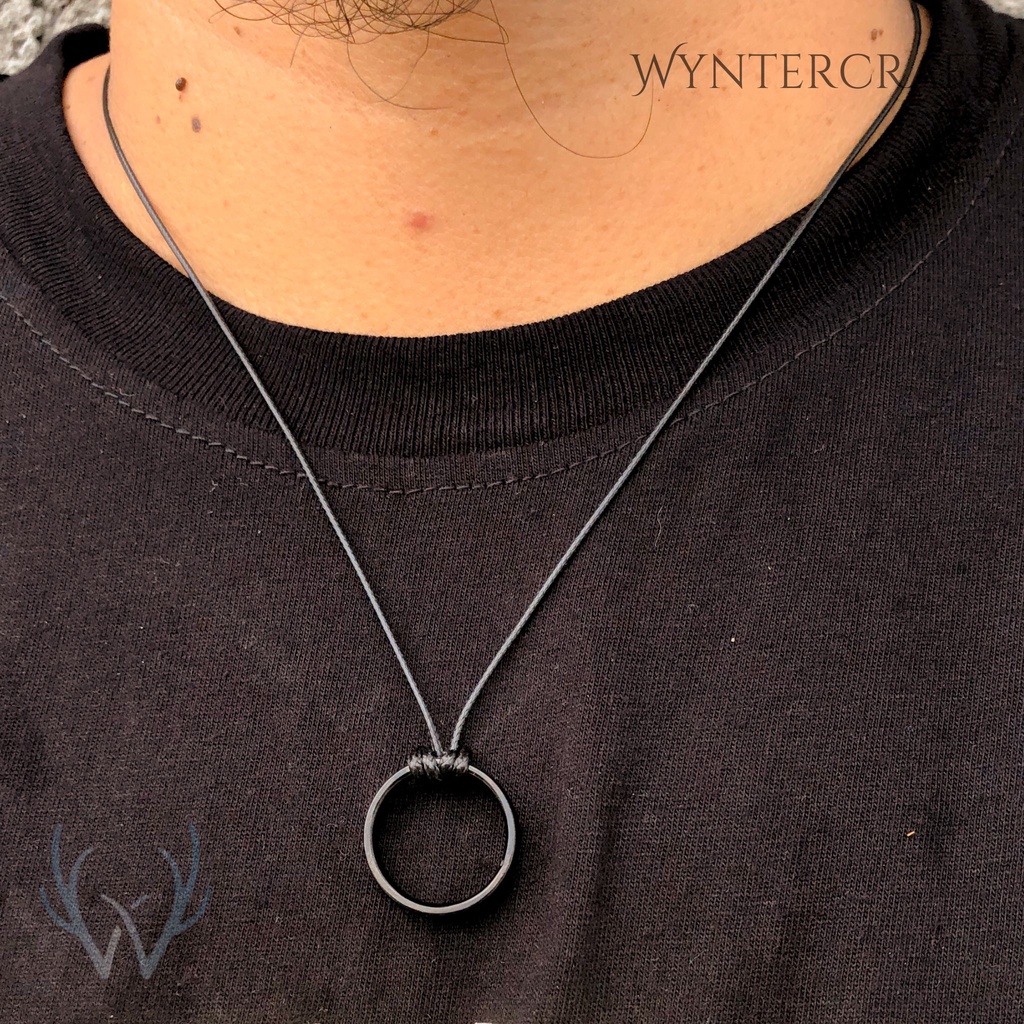 WA119 Kalung Pria Liontin Cincin Titanium Hitam Anti Karat by Wynter Craft