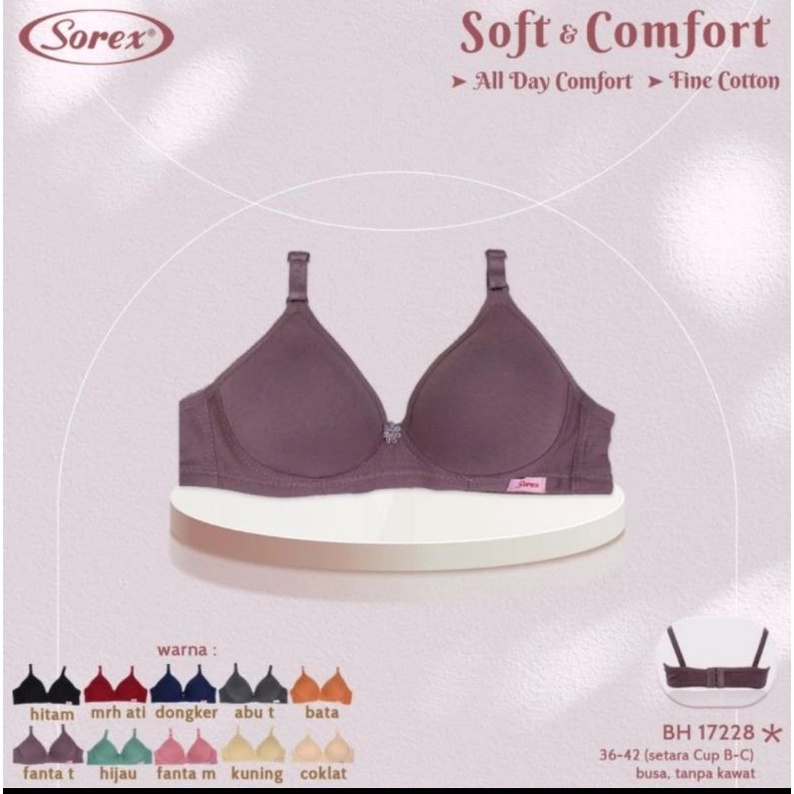 Bra Sorex Soft dan Comfort 17228 Busa tanpa kawat Cup besar