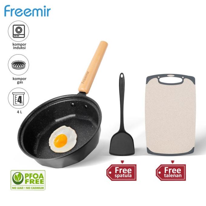 freemir Wajan 23 CM Set Free Talenan Spatula Teflon Anti Lengket Wok