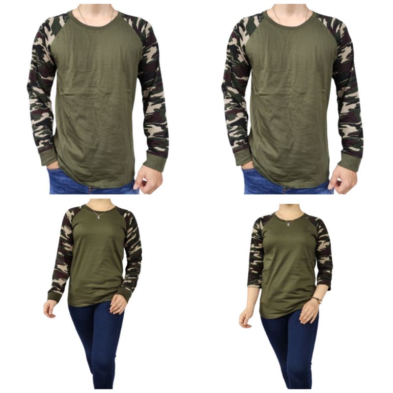 Kaos Senam Lengan Panjang Army Kombinasi Doreng Pria Wanita Ukuran Dewasa M L XL XXL